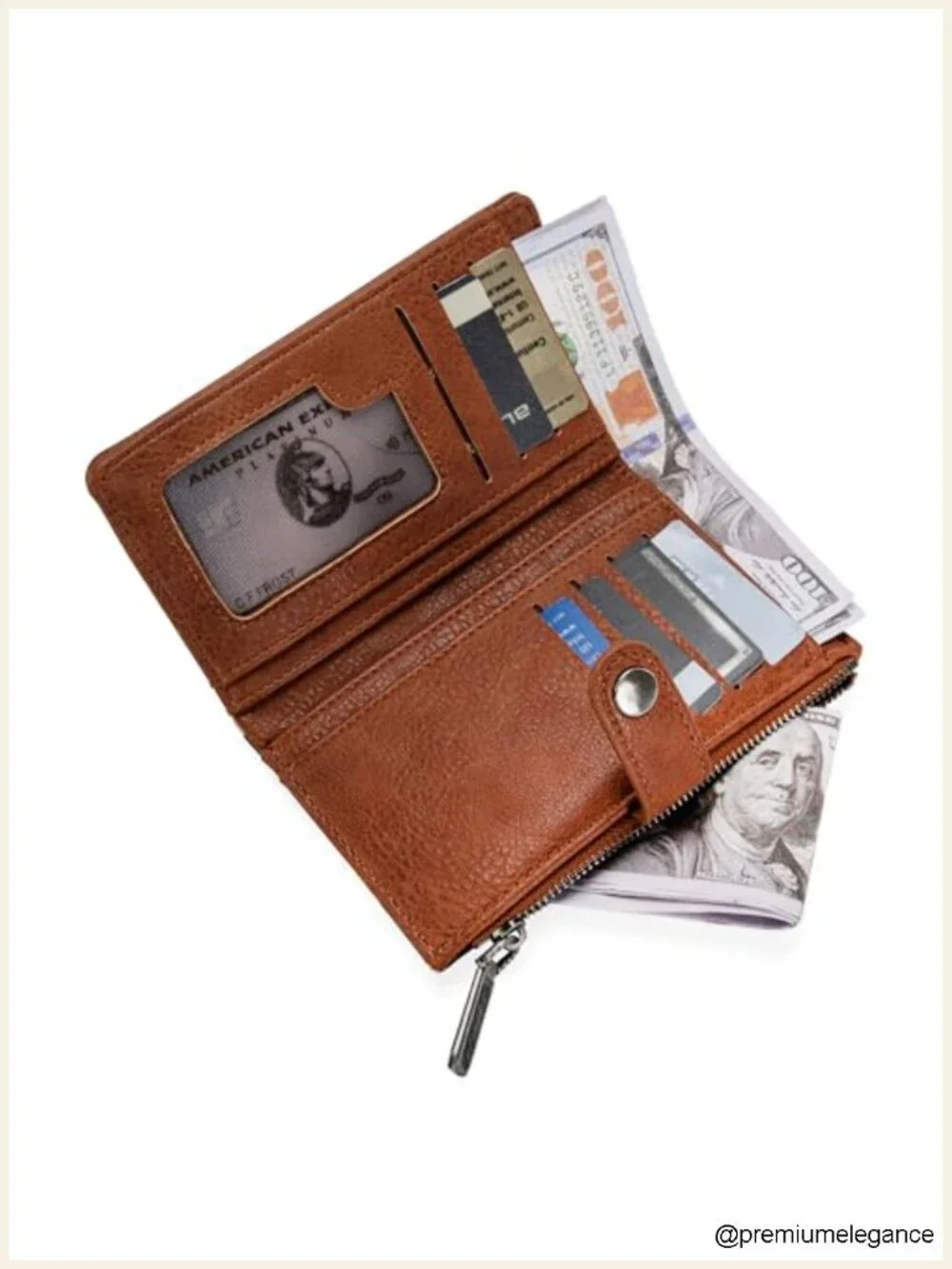 Women's Bifold Wallet with Zipper and ID Window - Faux Leather